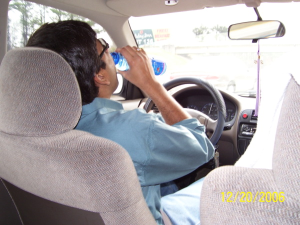 Drinking water while driving